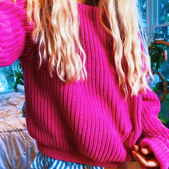 Ultra Thick Woven Fuchsia Pink Oversized Sweater - Picture 15 of 15